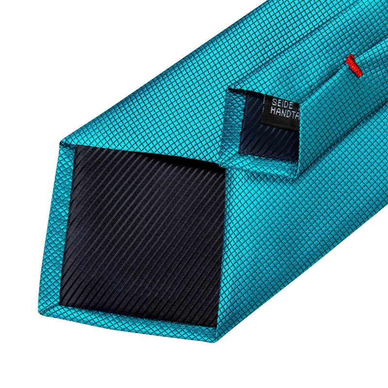 DiBanGu Mens Solid Color Tie and Pocket Square Set Woven Silk Plain Necktie & Handkerchief for Men Wedding Party Formal, Turquoise - Image 5